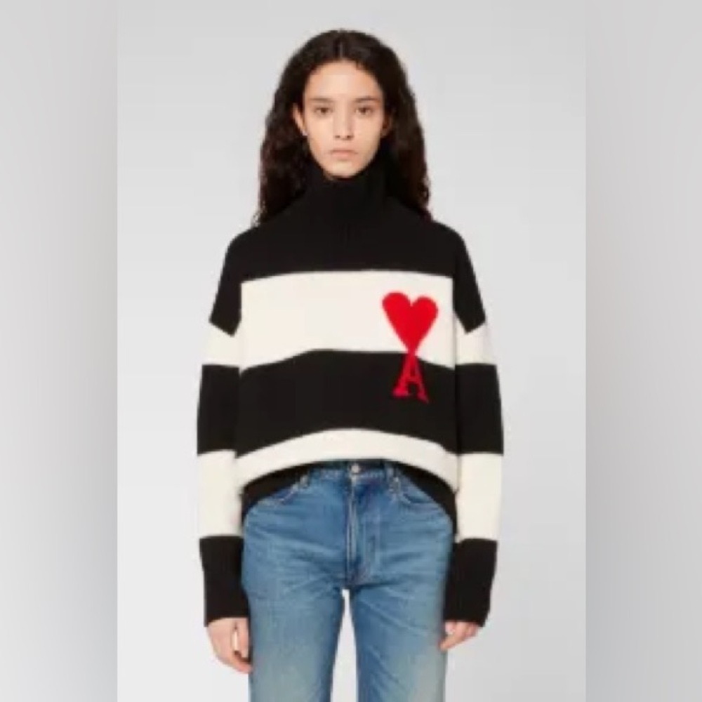 Ami de Coeur Oversize Funnel Neck Striped Sweater